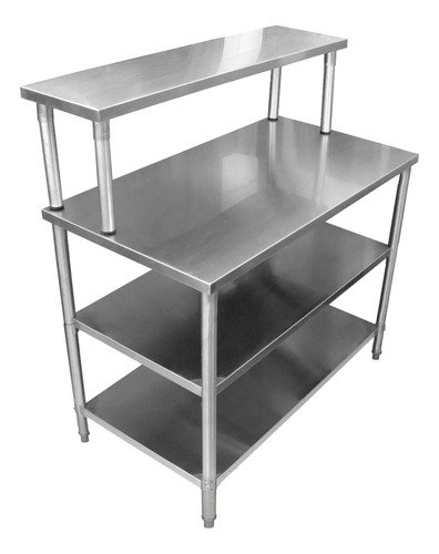 Mesa Con Dos Repisas Y Entrepaño Acero Inox Marca Mindejal Color 110x60x85
