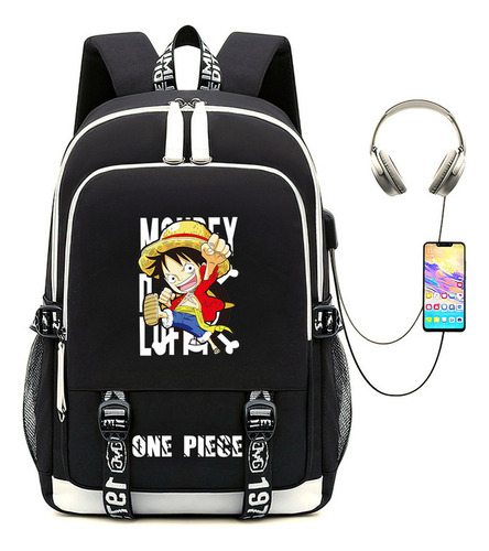 M Anime One Piece Luffy Black Shoulder Bag Backpack With Usb For Elementary School Girls Boys Kawaii Cool Cartoon MĂșltiples Opciones Disponibles