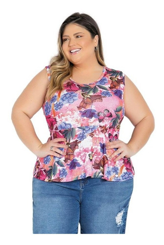 Blusa Mulher Peplum Geométrica Plus Size Acinturada- 2285458