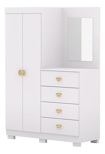 Guarda Roupa Cômoda Com Espelho 120cm Cristal Flex Branco