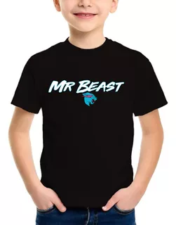 Remera Niño Mr Beast Personalizada Algodón Negra