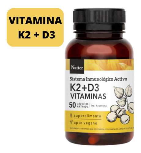 Natier Vitamina K2 + D3 Huesos Y Dientes X 50 Capsulas Sabor Neutro