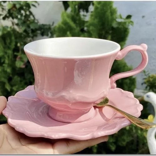 Conjunto de Bule para Chá /Café de porcelana Fancy wolff na cor rosa