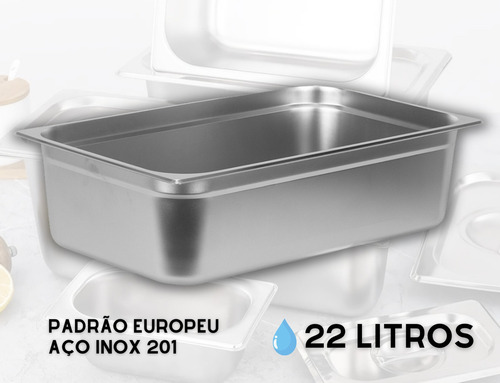 Cuba Gn 1/1 X 150mm Aço Inox 201 Buffet Rechaud 22 Litros Cor Prateado