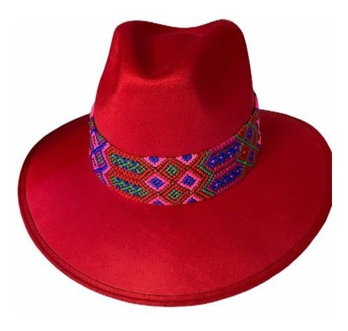 Sombrero Rojo Fucsia Estilo Indiana Elaborado Artesanalmente