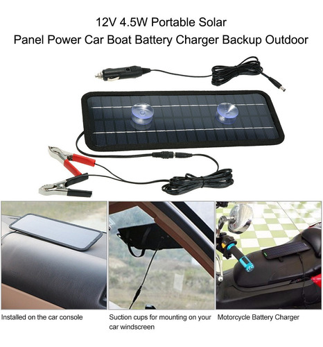 Panel Solar 12v 4.5w Cargador De Batería Portátil De Coche B
