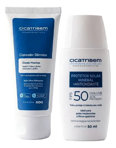 Kit Manchas Zero: Protetor Solar Mineral + Clareador Facial Dia/Noite