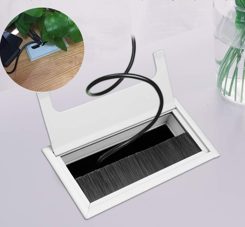 Pasacables Organizador Inomax Im4192 Para Escritorio, Plateado, 160x80 Mm, Encastrable Con Tapa Y Cepillo