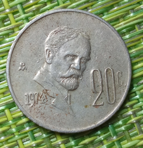 Moneda 20 Centavos Madero 1974 1a. Acuñación Bien Conservada