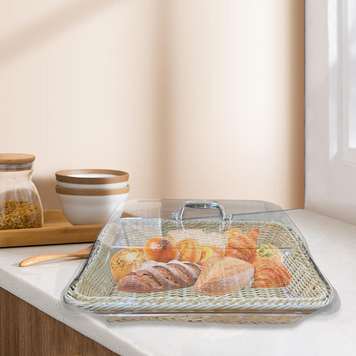 L Cesta De Pan Tejida Con Tapa Y Bandeja (40 X 30 X 15 Cm),