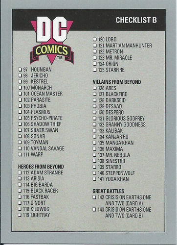 Barajita Dc Comics 1991 #180 Check List B