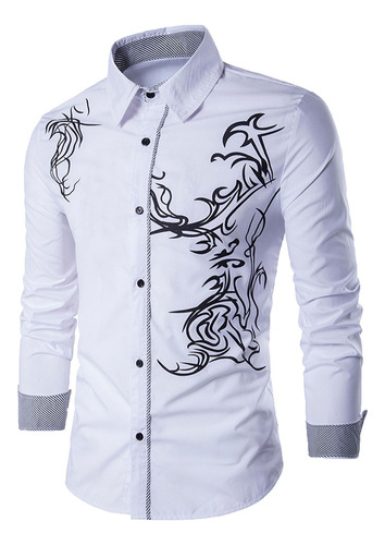 Camisa N Para Hombre Con Estampado Casual Y Botones, Manga L