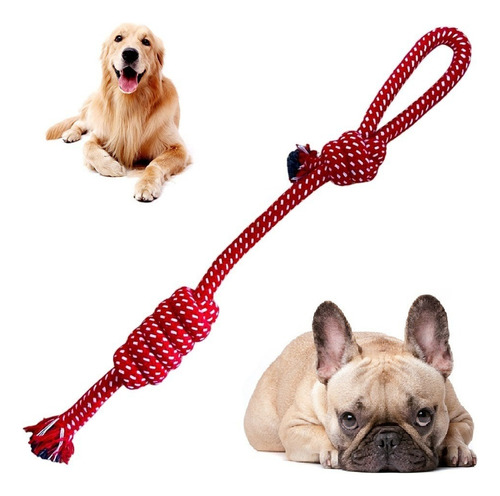 Brinquedos Pet Mordedores Bola Corda Grande Para Cães Dental Cor Vermelho Trança 43 Cm