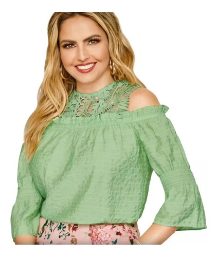 Blusa De Dama Ligera Con Crochet Verde Cklass 991-50 