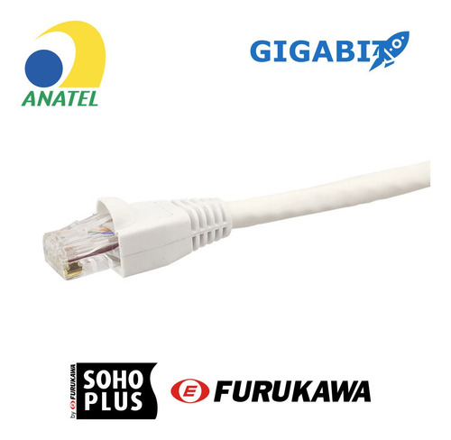 Kit 10 Un Cabo De Rede 1m Cat5e Furukawa Rj45 Branco Gigabit