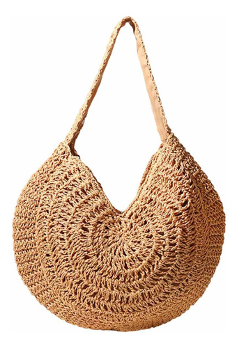 Bolso Redondo De Paja Para Playa, Tejido A Mano, Para B