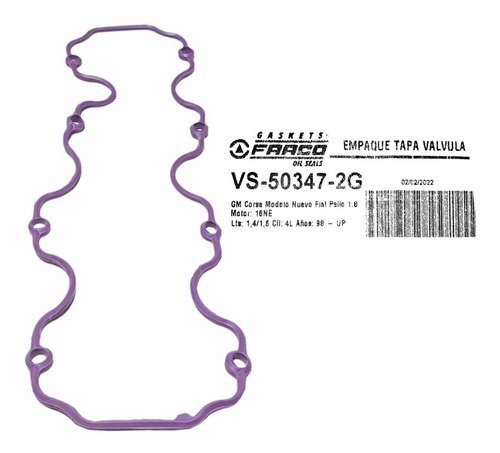 Empacadura Tapa Valvula Corsa 1.8 Modelo Nuevo Fiat 1.8