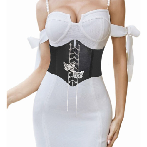 Cinturon Dama Elástica Tipo Corset Cintura De Remache Velcro