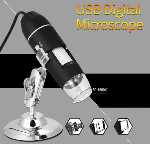 Negro, WEIWEITOE-ES 1600X HD Lupa electrónica Microscopio Digital portátil Lupa médica Industrial Microscopio USB con Soporte metálico 