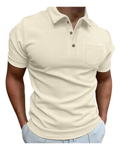 Jersey Casual Liso Con Botones A La Moda Para Hombre, Talla