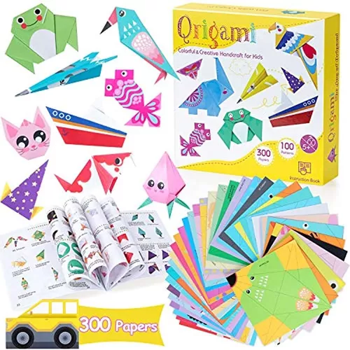  Origami Paper for Kids, 300 Sheets Colorful Origami Paper Kit  5.5Inch, 100 Origami Projects & Easy Origami Book Origami Kit for Kids,  Creativity Training & Brain Development Origami Set for