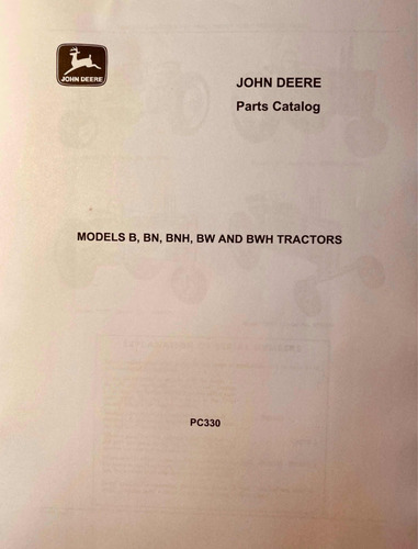 Manual De Repuestos Tractor John Deere B Bn Bnh Bw Bwh