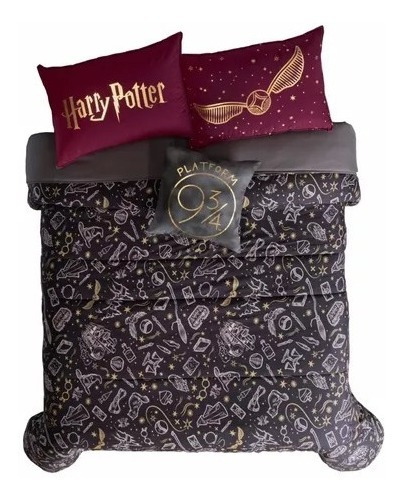 Edredón Negro Harry Potter Matrimonial +accesorios Vianney