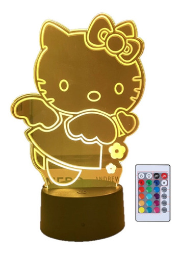 Lámpara Led Rgb 3d Acrílico Hello Kitty Luz Nocturna Control