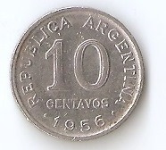 Moneda Argentina 10 Centavos  1956