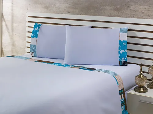 comprar   Viuva Cu002F Barrado Pique Azul Turqueza 4pç 200fio 203x120x35