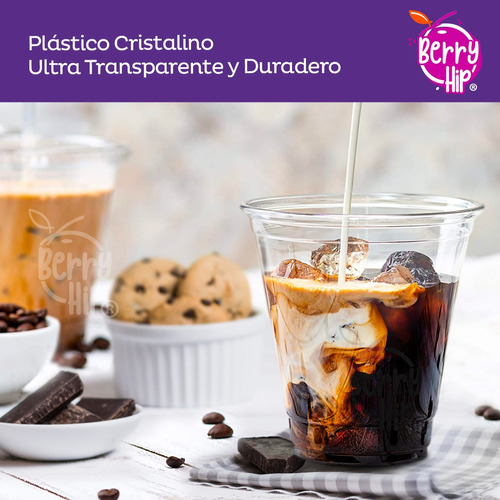 500 Vasos Desechables De Plástico Con Tapa Para Popote 12oz Transparente para Bebidas Frías, Café, Jugos o Frappés