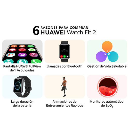 Imagen 12 de 12 de Huawei Watch Fit 2 Active 1.74" caja de polímero midnight black, malla midnight black de silicona
