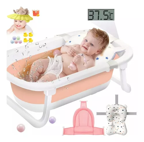 Bañera plegable para bebé, bañera portátil con cojín