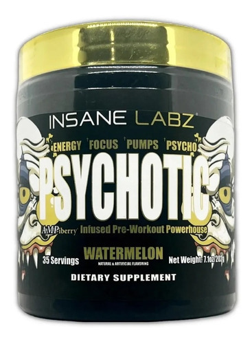 Suplemento En Polvo Insane Labz Psychotic Gold Cafeína Sabor Sandia En Pote De 203g