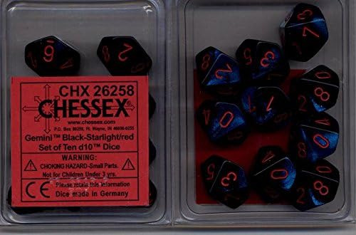 Chessex Dice D10 Sets: Gemini Black Starlight Con Rojo - Tro