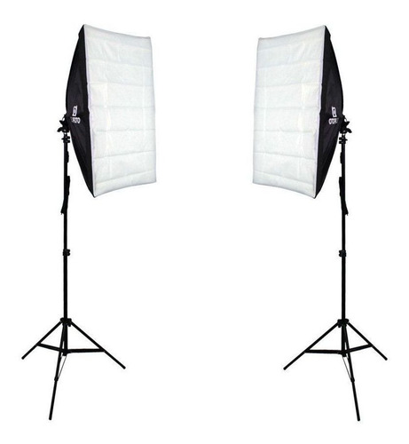 Imagem 1 de 8 de Kit Iluminação Duplo Softbox 50x70cm E Tripé 2m Para Estúdio