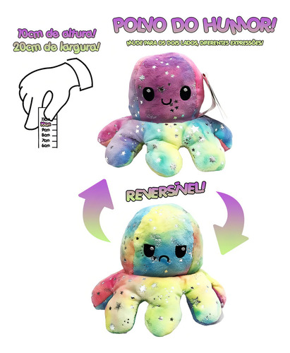 Set de 3 pulpos de peluche grandes y reversibles que cambian el estado de ánimo
