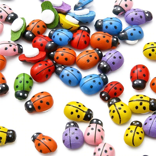 50 Mariquitas Multicolor Adhesivas Decorativas Miniaturas