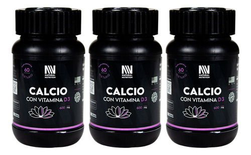 Natural Nutrition Kit X3 Calcio Vitamina D3 Suplemento 60c