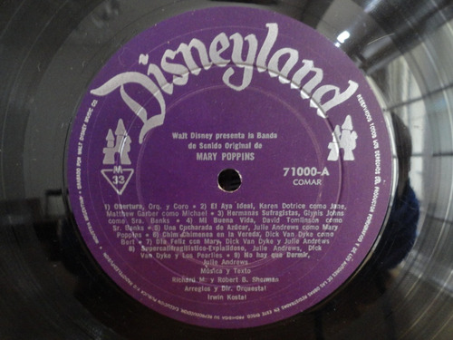 Vinilo Disco Lp Disco Disneyland Mary Poppins Sin Tapa - Zwt