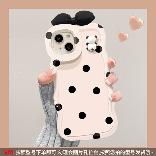 Fundas Para iPhone 3d Panda Bowknot 15 14 Pro Con Doble Soporte De 13 Pulgadas