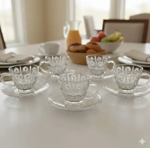 Jogo De 6 Xícaras Com Pires De Vidro 220ml - Em Casa Tem Cor Bohemia