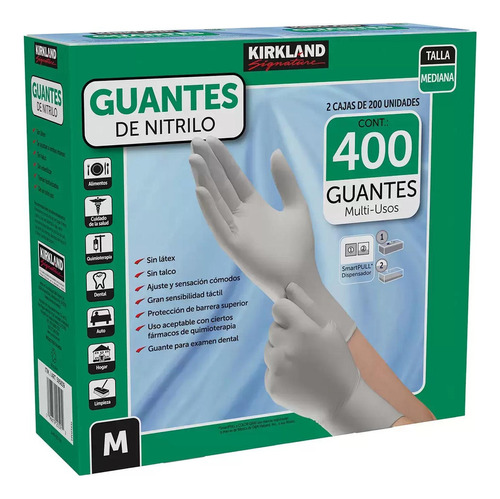 Guantes Desechables Antideslizantes Kirkland Nitrilo 400 Pza Talla Mediano