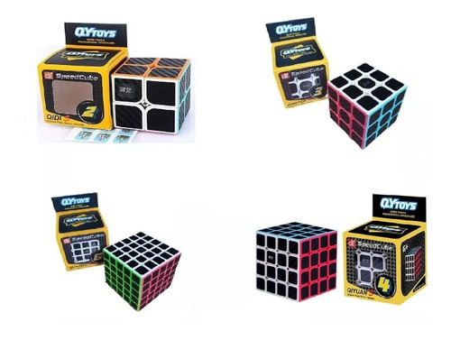 Cubos Rubik Pack Qiyi Carbono X4 Set 2x2 + 3x3 + 4x4 + 5x5 