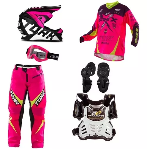 Kit Infantil Roupa Motocross + Capacete Oculos Trilha Tork