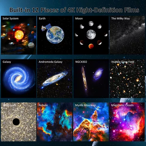 Proyector de estrellas, proyector Flevo Galaxy, con proyector de  planetario, luz nocturna, 4K reemplazables 12 discos Galaxy HD, rotación de  360 °