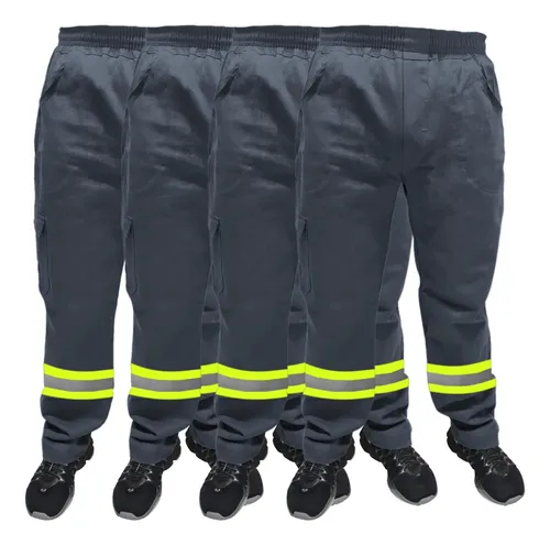 Kit 4-calça De Uniforme Brim Pesado - Com Faixa Refletiva