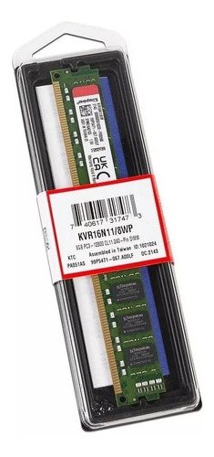 Imagen 1 de 1 de Memoria RAM ValueRAM color verde  8GB 1 Kingston KVR16N11/8WP