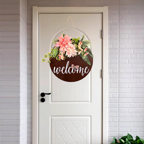 Señal De Puerta De Bienvenida De Madera Rústica Corona De
