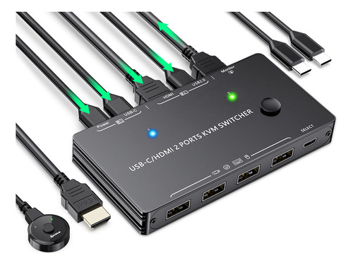 Conmutador Kvm Thunderbolt 3 Usb C Hdmi 4k 60 Hz Tipo C Usb